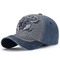 Cappellino vintage lavato con ricamo a testa di toro in blu e grigio - Regolabile / Fronte Grigio Corpo Blu Notte