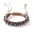 Brown braided cord bracelet with dark silver skeletal spine metal charms in punk style - Woven Style / Dragon Bone Bracelet Brown