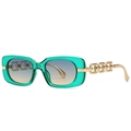 Green rectangle sunglasses with gradient lenses and stylish gold chain metal temples - Green
