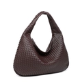 Dark brown woven leather hobo shoulder bag with a stylish minimalist woven texture - Dark Brown