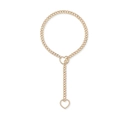 Golden stainless steel Cuban chain Y-necklace with open heart clasp and lariat heart pendant - Gold Heart Chain Width 6mm Length 63cm
