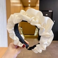 Serre-tête tendance motif pied-de-poule en tissu plissé blanc avec bordure noire - Beige