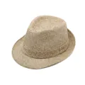 Classic khaki straw fedora hat with fine cross-weave texture and tonal ribbon band - M (56-58cm) / Light Khaki