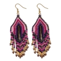 Handmade bohemian beaded tassel earrings in colorful pink and purple triangle drop design - Pink Purple Blue Brown Gradient