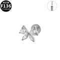 Labret papillon en titane avec filetage interne et cristaux clairs scintillants - Style Nœud Argenté (G23LAP489-S1208118)