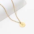18k gold plated stainless steel pearl necklace featuring a round letter R pendant charm - Gold R