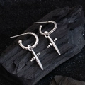 Vintage silver punk dagger hoop earrings in 925 sterling silver on black background - EH0221-Retro Dagger Sword