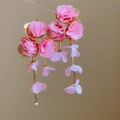 Elegant pink fabric flower earrings with golden tassel chain pendants for women - 36# Steel Pin - Gold - Pink - Chiffon Flower Tassel Earrings