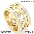 Golden infinity figure 8 ring with double row zircon stones and hollow 12mm band - US 6 / Wide Double Row Zirconia (KR44327-K) / Gold