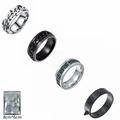 Set di anelli punk da uomo in acciaio al titanio con trama a catena e punte nere e argento - US 6 / Set da 4 Pezzi Nero/Argento