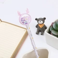 Transparent daisy pen with pink reindeer antler sand globe and purple sequins - Purple Reindeer Daisy