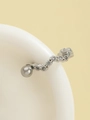 Silberne Ohrmanschette mit Zirkonia-Akzenten und einem grauen Perlenanhänger - Wellen Kunstperle Strass Ohrring (K-716) / 1 Stück / Silber