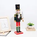 Detailed craftsmanship of a 30cm wooden nutcracker soldier with fabric accents and sword - 30CM Green Sword Soldier Style