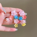 Colorful resin flower tassel earrings with multi-color petals and silver needle studs - Silver Earring Post Multicolor Flower Short Style