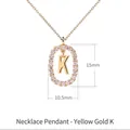 Pendente lettera K placcato oro 18K con zirconia, misura 15 mm per 10,5 mm - Stile ciondolo lettera K ovale con pavé di zirconi / Argento 925 / 50cm (40+5+5cm) / Oro