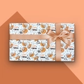 CAT astronaut themed gift wrapping paper with orange cat icons and gold satin ribbon - Style 6 (White Cat Astronaut)
