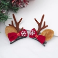 Christmas reindeer antler hair clips with brown flocking, red bows and silver snowflakes - 15# Brown Antler Bow Snowflake Pair Clips