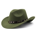 Detail of olive green wool felt cowboy hat featuring a brown leather studded band - Army Green