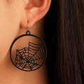 Gothic black spider web hoop earrings for women, minimalist halloween jewelry accessory - Black (Black 2275)