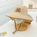 Detail of kids sun hat with Capybara rubber patch, neck flap and wide brim for outdoors - 52-54cm 3-8 Years / Dark Khaki