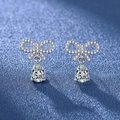 Sparkling S925 silver bow stud earrings with pear-cut moissanite stones and full diamond pavé - Bow Tassel Earrings Led-118