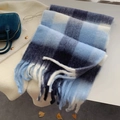 Winter mohair scarf with blue and white plaid pattern and tassel details in soft cashmere - Large Plaid Blue