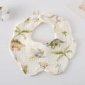 Cotton gauze petal bib for babies featuring hand-drawn dinosaur patterns and soft ruffles - Gauze Flower Wrap - Coconut Tree Dinosaur