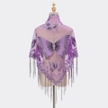 Detailed embroidery of purple butterfly patterns on breathable lace shawl with fringes - Purple