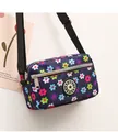 Navy floral oxford cloth crossbody bag with colorful flower pattern and sport badge - Colorful Small Flower