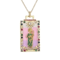 Vintage gold plated priest pendant necklace with colorful enamel and gemstone inlay - Pink-Priest