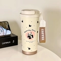 Θερμός καφέ panda από ανοξείδωτο ατσάλι σε κρεμ χρώμα με καφέ λουράκι COFFEE - 500ml / Πάντα με Φιόγκο