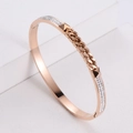 Rose gold titanium steel open bangle with chain link design and sparkling pave crystals - Rose Gold