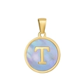Collier en acier inoxydable plaqué or 18k avec nacre et pendentif lettre T - T-Coquille Bleue