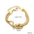 Details van 17+3cm lengte, 4mm breedte en knoopontwerp van deze gouden roestvrijstalen armband - Gouden Dubbele Streng Knoop Roestvrij Stalen Armband (BR275101G)