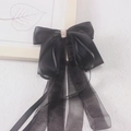 Black ribbon bow hair clip with pearl beads and satin organza streamers for girls - Black