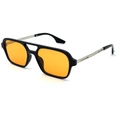 Retro double-bridge sunglasses featuring a black frame and vibrant orange tinted lenses - Black Frame Silver Leg Orange Lens