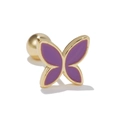 Golden butterfly cartilage stud earring with purple enamel and screw ball backing - Purple Butterfly