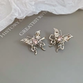 Orecchini a farfalla in argento con cristallo rosa e design in metallo liquido - Design a Farfalla / Rosa