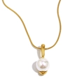 Collana a serpente placcata in oro 18K con elegante ciondolo in perla bianca - Collana a Catena a Serpente Sottile Con Perla (Oro)