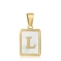Gold rectangular necklace featuring white mother of pearl and a golden letter L charm - Letter L