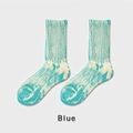Mid-calf cotton socks featuring a blue and white tie-dye pattern and ribbed cuffs - One Size / Blue