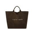 Borsa tote in pelle scamosciata marrone scuro con scritta bianca e grande capacità - Nero