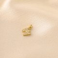 Macro detail of gold-plated Z-shaped pendant with pavé white zircons on silk background - Letter W / Gold