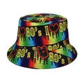 Retro jaren '80 vissershoed met kleurrijke I Love 80s muziekprint en regenbogen - M(56-58cm) / Lichte Tonen 80s Muzieknoot (Omkeerbaar)
