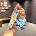 Blue Poke Ball character keychain with Pikachu themed silicone wrist strap and gold clasp - B344-4 Light Blue / Large