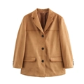 Women's camel faux suede blazer featuring long sleeves and triple button closure - S / Khaki