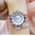 Silver metal women's watch with rhinestone bezel and matching bow bracelet set - Silver