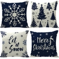Set of four Christmas linen pillow covers with reindeer and snowflake prints - Set 02