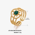 Adjustable stainless steel ring in gold finish with a green malachite stone inlay - Size 7 (Adjustable) / Malachite Style