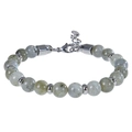 Dettaglio del bracciale con perline in pietra da 8mm e chiusura a moschettone regolabile - 8mm / Bracciale in pietra di luna